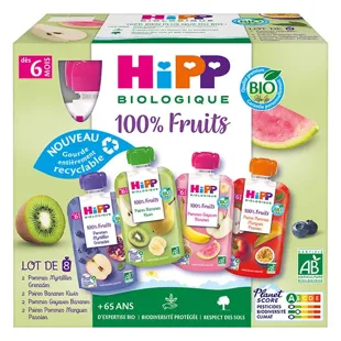 Hipp Bio 100% Fruits Gourde Multipack 4 varietà +6mesi Lotto di 8x90g