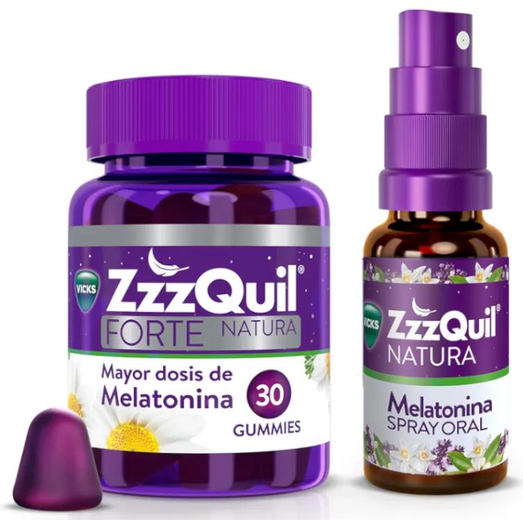 ZzzQuil Natura Forte Mélatonine et Valériane Sommeil 30 Gummies + Spray Oral Mélatonine 30 ml