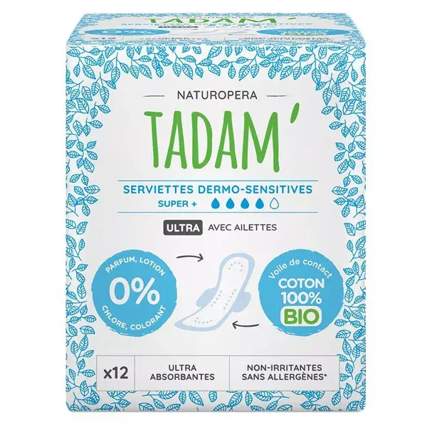 Tadam' Hygiène Féminine Serviette Dermo-Sensitive Ultra Super 12 unités