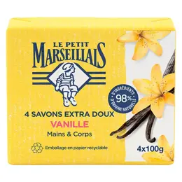 Le Petit Marseillais Savon Extra Doux Vanille Lot de 4 x 100g