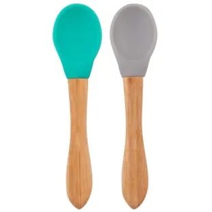 Minikoioi Silicone and Bamboo Spoons Green/Gray +9m 2 units