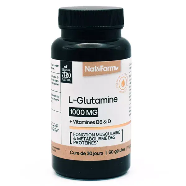 Nat & Form L-Glutamine + Vitamins B6 and D muscle function protein metabolism 60 capsules
