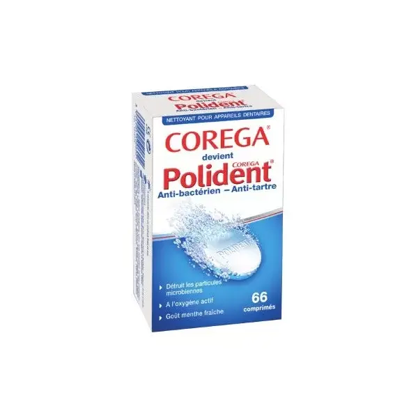 Corega Polident cleaner antibacterial box of 66 tablets
