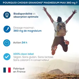 Granions Magnésium Max 360 mg Contribue à Réduire le Stress la Fatigue Action 24h 90 comprimés