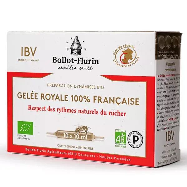Ballot-Flurin Santé Préparation Dynamisée Gelée Royale 100% Française Bio 10 ampoules