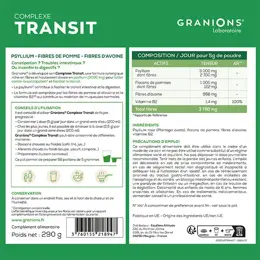 Granions Complexe Transit - Psyllium 3000 mg, Fibres de Pomme et Avoine - 290 g