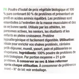 Purasana Protéine de Pois Naturel Poudre Bio 400g