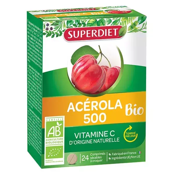 Superdiet Acérola 500 Bio 24 comprimés à croquer