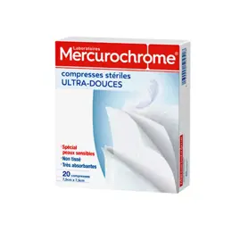 Mercurochrome Compresses Stériles Ultra Douces 7,5cm x 7,5cm 20 compresses