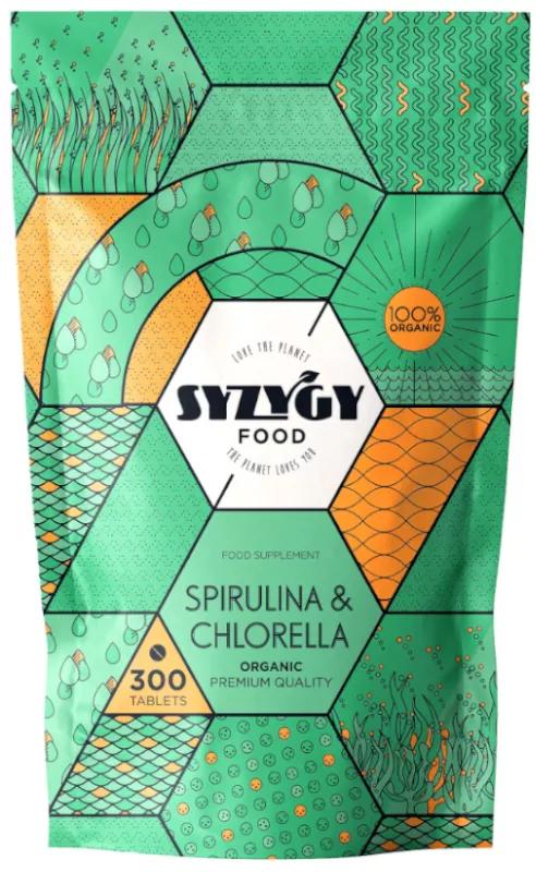 Syzygy Food Chlorella e Spirulina Ecológica 300 Tabletes