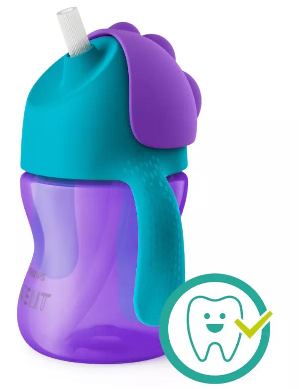 Avent Glas mit Strohhalm und Griffen +6m 210 ml Lila
