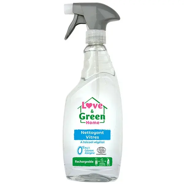 Love & Green Home Nettoyant vitres certifié Eco-détergent à l'alcool végétal - 750ml