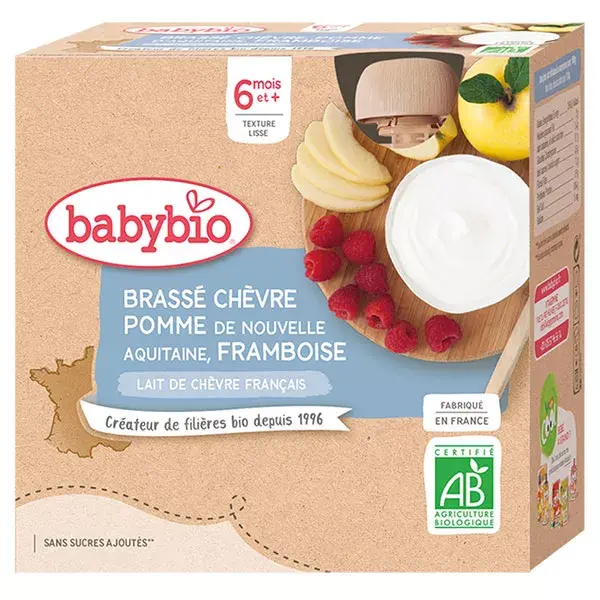 Babybio Desserts Lactés Gourde Brassé Lait de Chèvre Pomme Framboise +6m Bio 4 x 85g