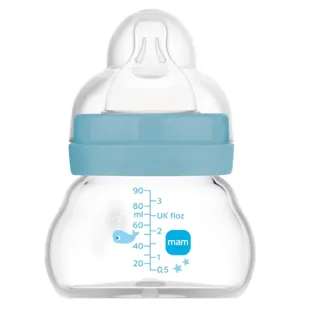 MAM Feel Good Crystal Baby Bottle Extra Slow Flow Bright Blue 0m 90ml