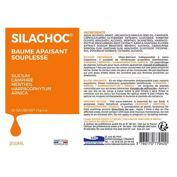 Santé Silice Silachoc Baume Apaisant Souplesse Gel 200ml