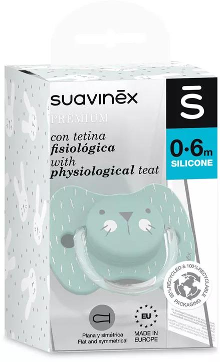 Suavinex Chupete Premium Fisiológico Silicona 0-6m Conejito Verde