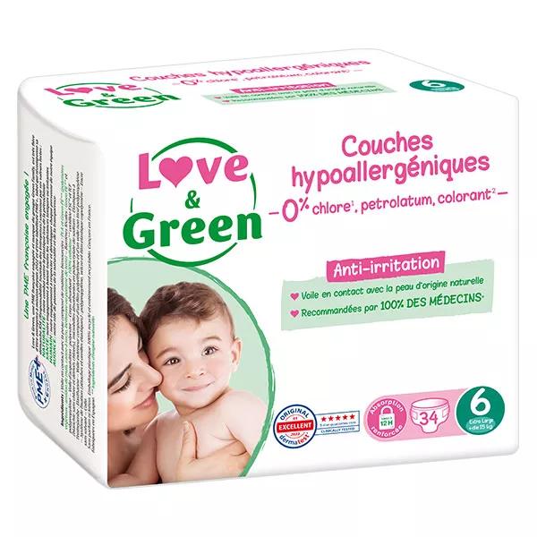 Love & Green Pañales Hipoalergénicos T6 +15kg 34 unidades