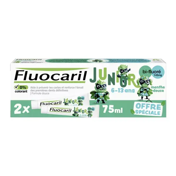 Fluocaril Junior, Dentifrice 6-12ans, Menthe Douce, 2x75ml