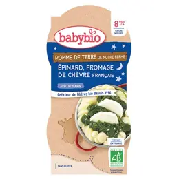 Babybio Repas Soir Bol Pomme de Terre Epinard Chèvre +8m Bio 2 x 200g