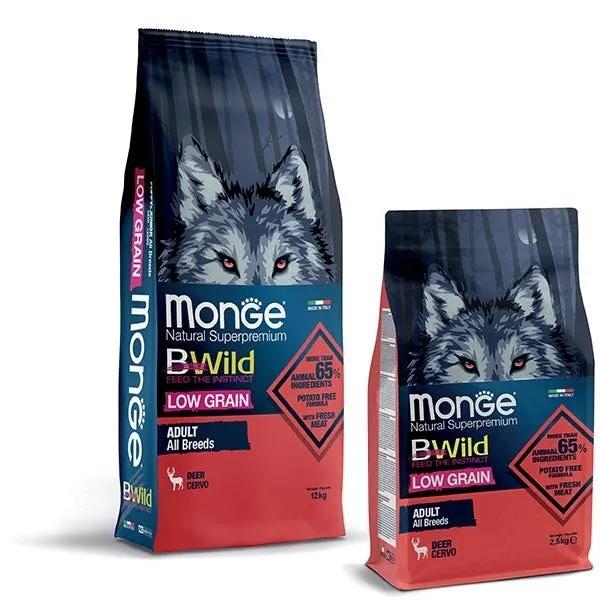 Monge B Wild Low Grain All Breeds Con Cervo Cibo Secco Per Cani Adulti Sacco 12 Kg