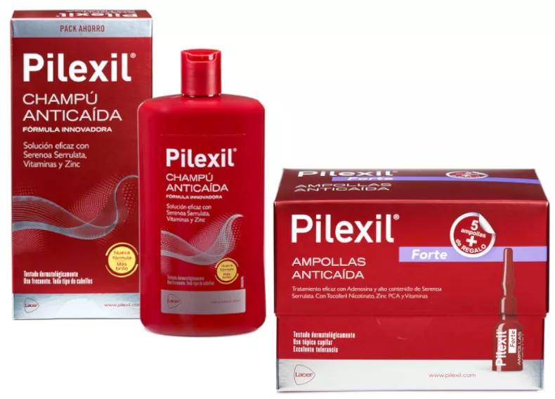  Pilexil Champú Anticaída 500 ml + Pilexil Forte Anticaída 15 ampollas + 5 ampollas de regalo