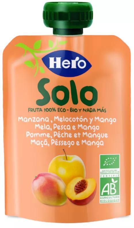 Hero Solo Bolsita Frutas Ecológicas Manzana, Melocotón y Mango +4m 100 gr