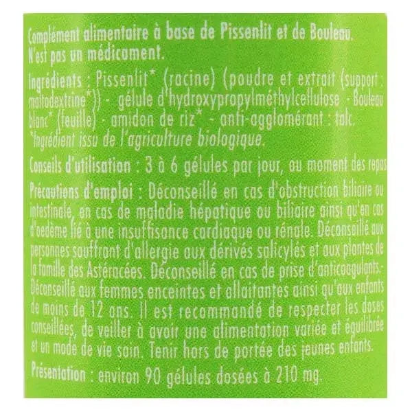 Superdiet Pissenlit Bouleau Bio 90 gélules