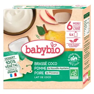 Babybio Bevanda a Base di latte di Cocco Mela Pera dai 6 mesi 4 x 85g