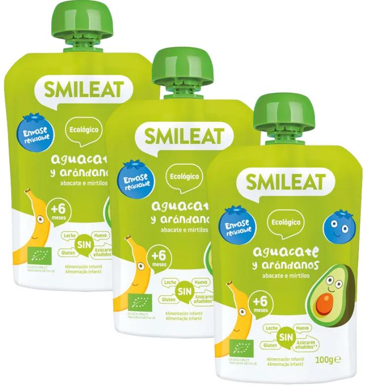 Smileat Pouch Avocat et Myrtille +6m ECO 3x100 gr