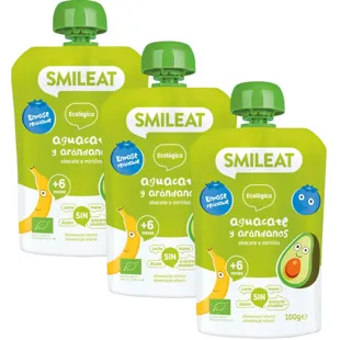 Smileat Pouch Aguacate y Arándano +6m ECO 3x100 gr
