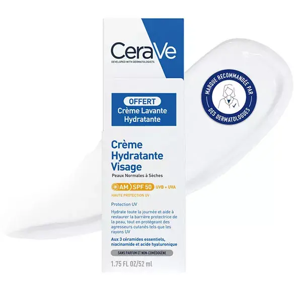 CeraVe Crema Idratante Viso SPF 50 52 ml + Crema Detergente 20 ml Gratis