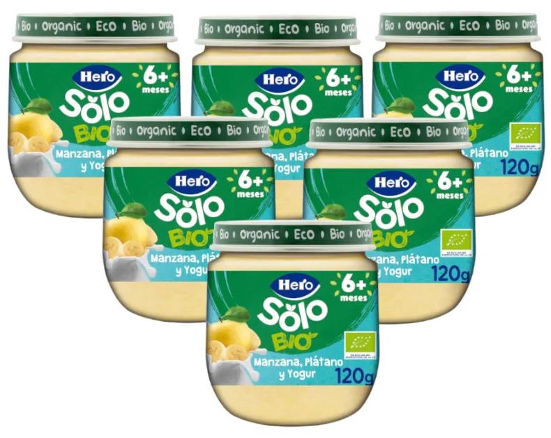Pot de yaourt bio Hero Solo, pomme et banane +6 mois 6x120 gr