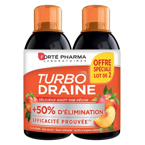 Forte Pharma TurboDraine Slimming Drink Peach Tea Pack of 2 x 500ml PROMO