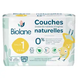 Biolane - Couches Naturelles Taille 1 - Ultra-Absorbant, Pas de Fuite  - 28 unités