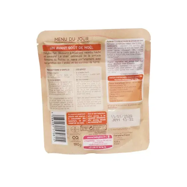 Babybio Dish of the Day Carrot Potato & Guinea Fowl Packet from 12 months 190g