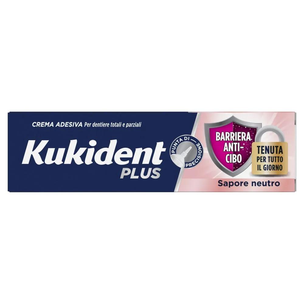 Kukident Plus Barriera Anti-cibo Crema Adesiva Per Dentiere Totali e Parziali Sapore Neutro 40 g