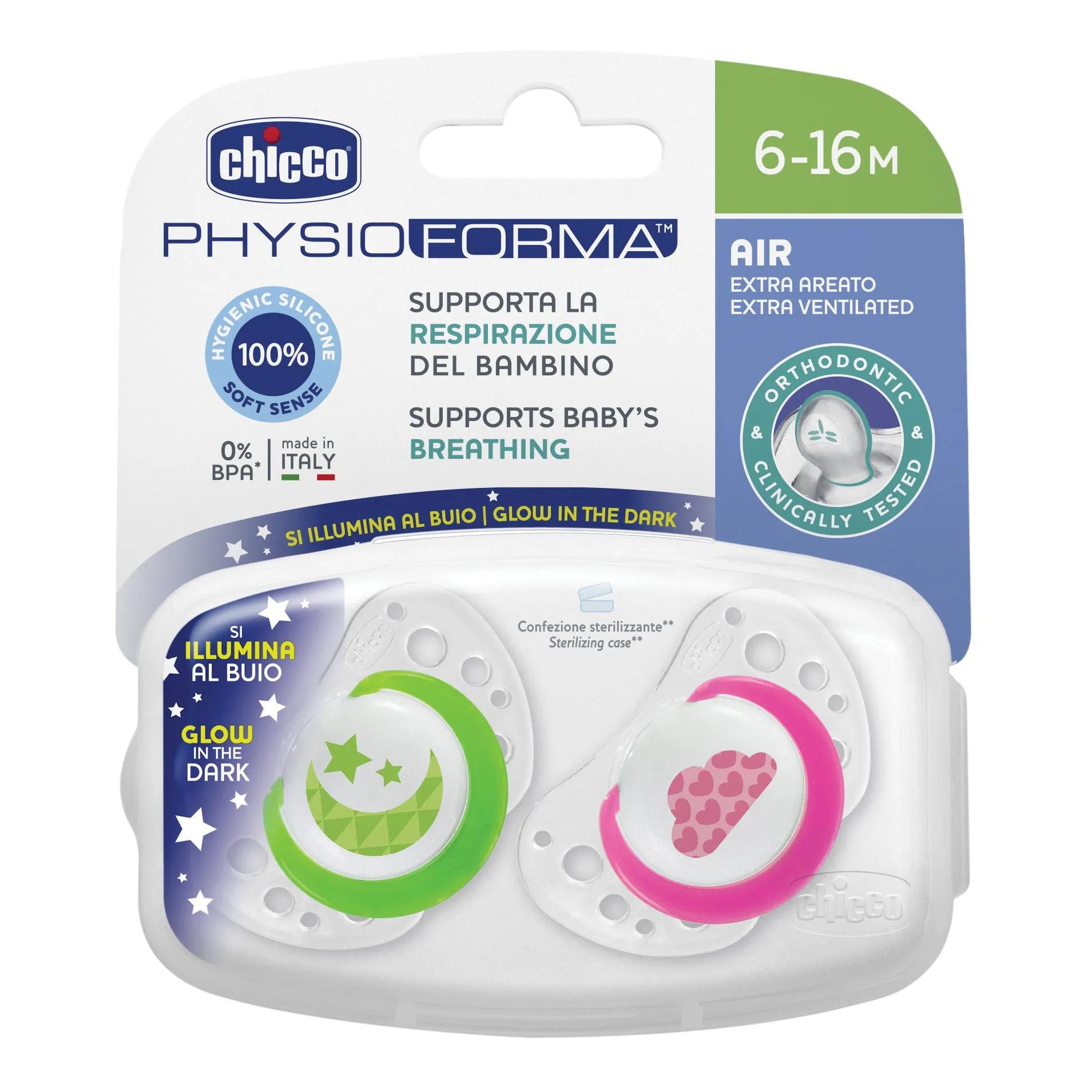 Chicco Succhietto Air Silicone Luminoso 6-12m 2 Pezzi