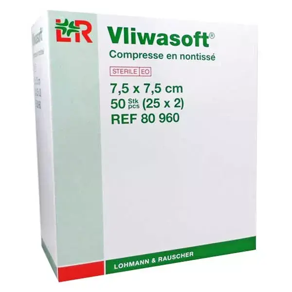 L & R Vliwasoft compresses it into non-woven 30g S - 2-7, 5cmx7, 5cm box - 25 s Sterile LPP