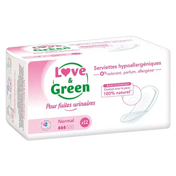 Love & Green Serviettes pour Fuites Urinaires Normal 12 unités