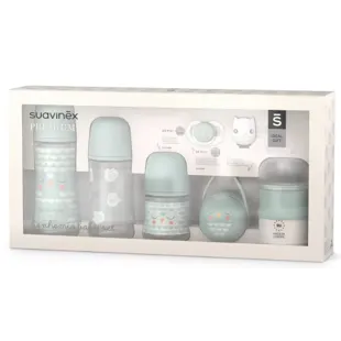 Suavinex Set Babyflessen + Fopspeen 0-6m + Dispenser + Fopspeenhouder + Bonhomia Groene Broche