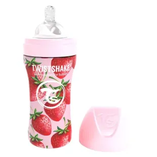Biberão Twistshake Anti-Cólicas Morango Aço +4m 330 ml