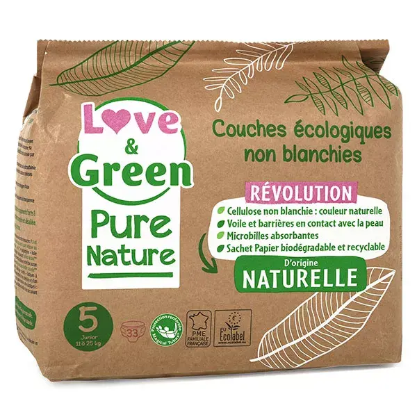 Love & Green Change Bébé Pure Nature Couche Écologique Taille 5 33 unités