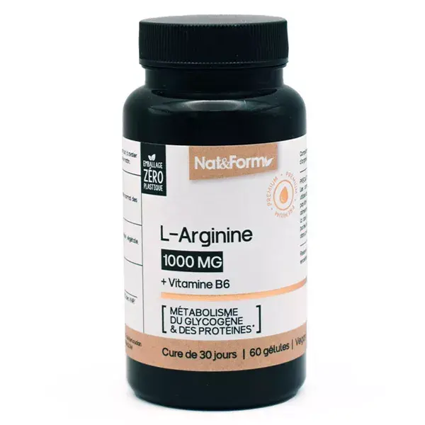Nat & Form L-Arginine + Vitamine B6 métabolisme des protéines et du glycogene 60 gélules