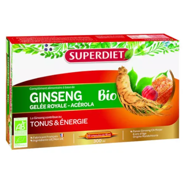 Superdiet Ginseng Bio Gelée Royale & Acérola 20 ampoules