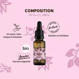 Biofloral Fleur De Bach 03 Beech Hetre Compte Gouttes Bio Demeter 20 ml