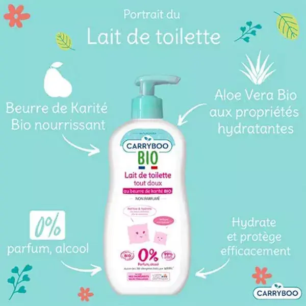 Carryboo Soins Lait de Toilette Tout Doux Burro di Karité Bio 500ml