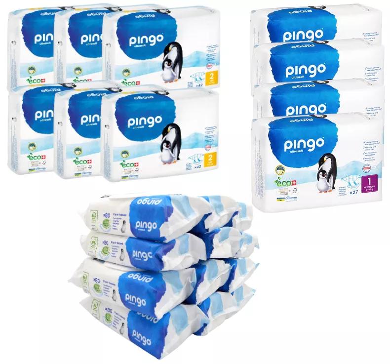 Pingo Pack 2m Pannolini T1 4x27 unità + Pannolini T2 6x42 unità + Salviette 12x80 unità