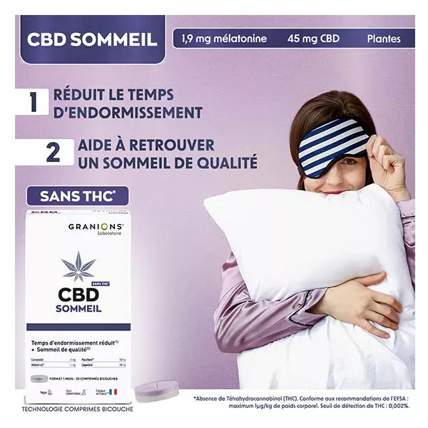 Granions  CBD Sonno - Cannabidiol + Melatonina - Senza THC - 30 Compresse