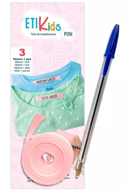 Etikids Cinta TermoAdesivo Tela Rosa 3m + Boli Azul