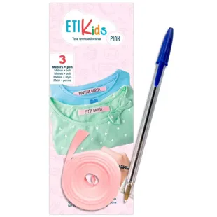 Etikids Pink Fabric Thermoadhesive Tape 3m + Blue Pen